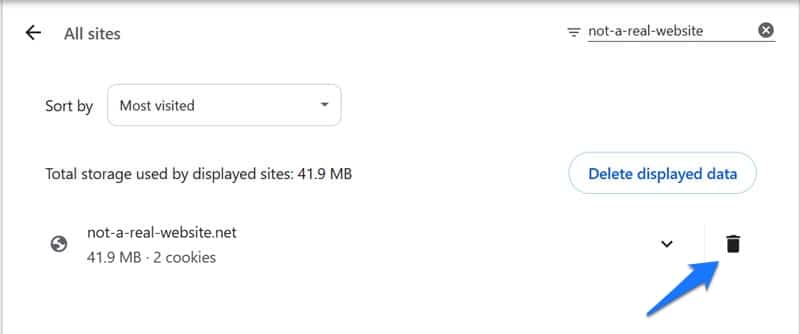 Delete cookies in google chrome