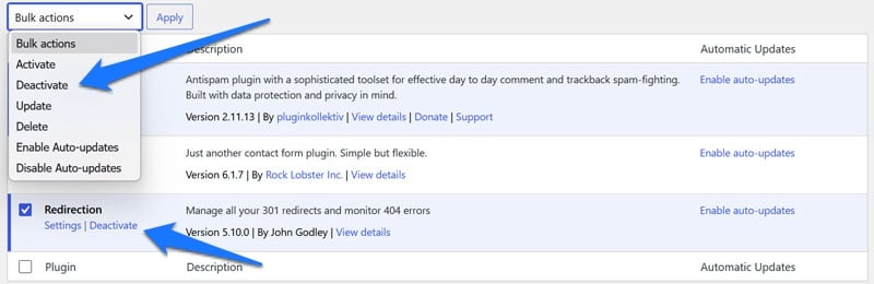 Disable WordPress plugins to resolve err_too_many_redirects