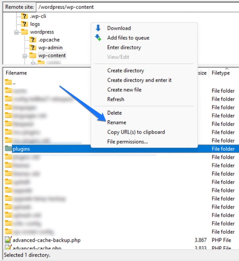 Rename plugins folder via ftp to resolve err_too_many_redirects