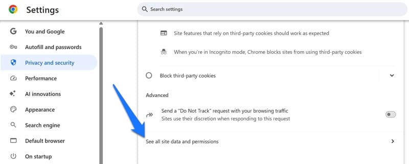 See all site data and permissions