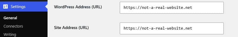 WordPress address and site address settings