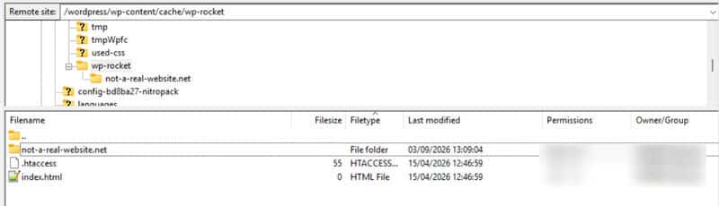 WP Rocket cache files on server