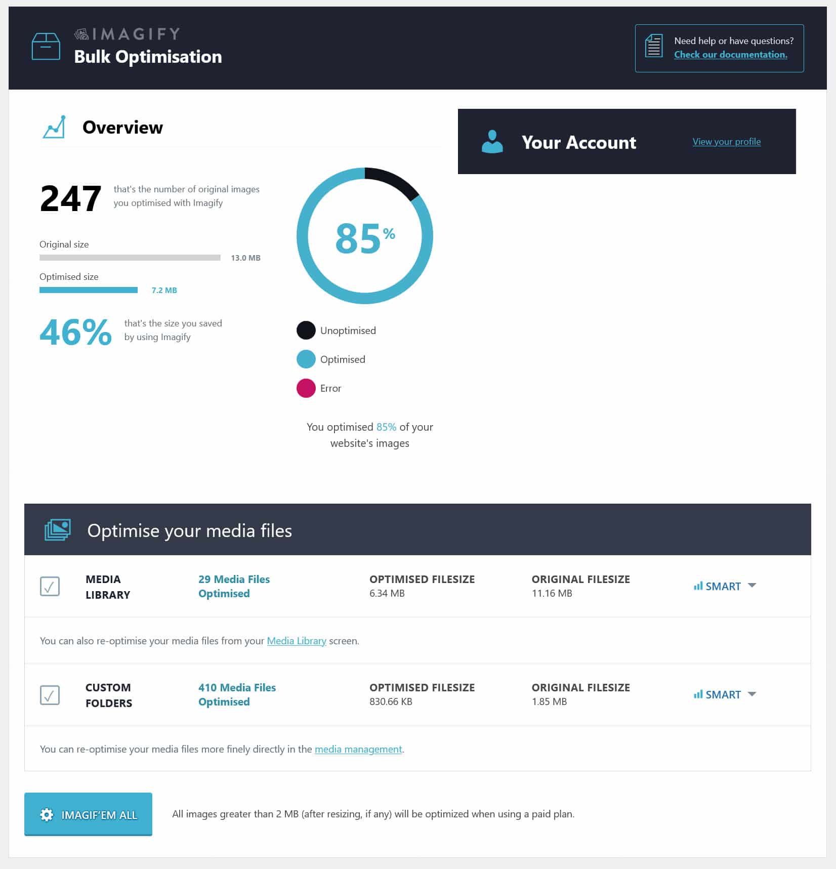 Imagify bulk image optimization option