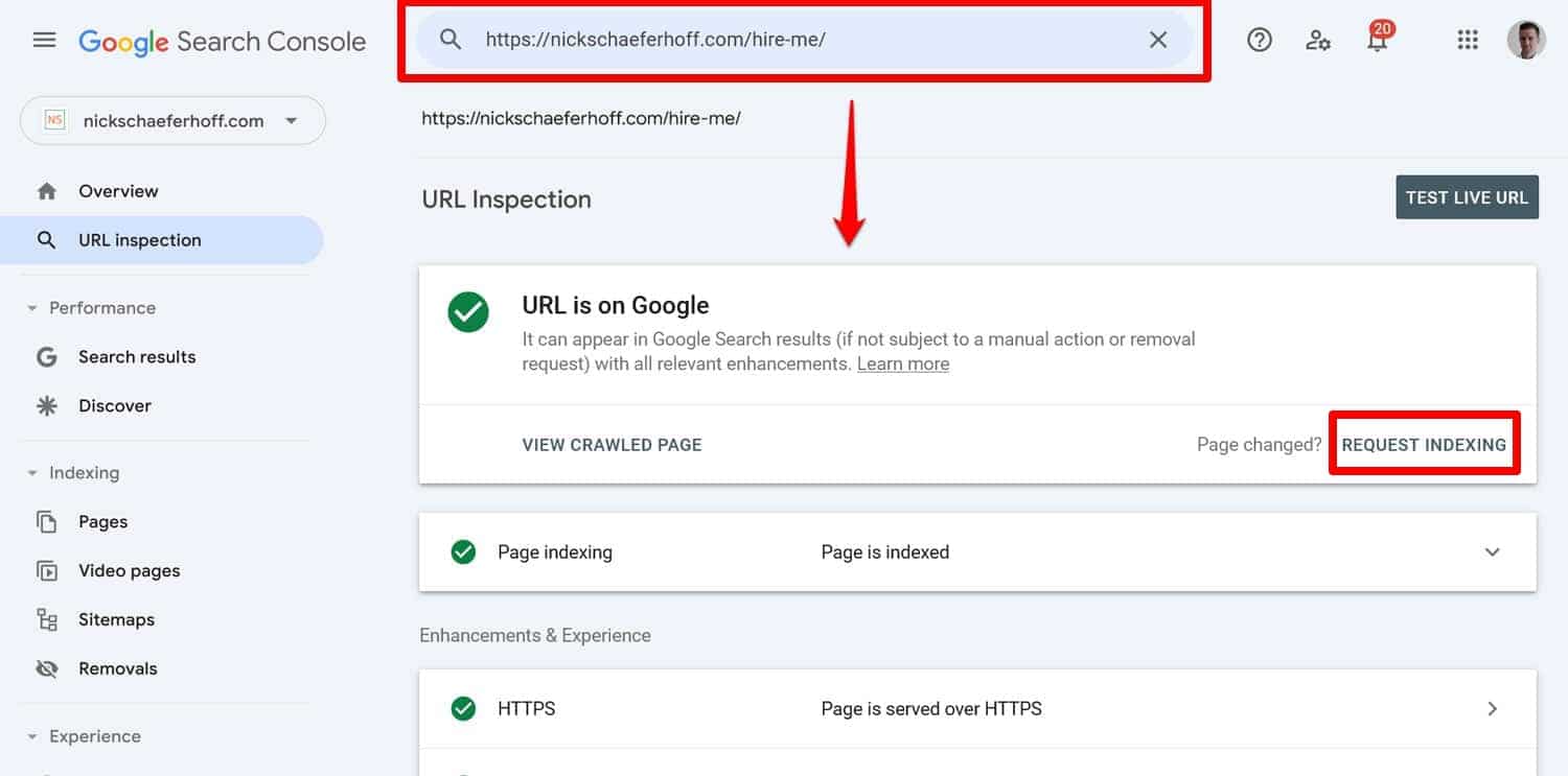 Request indexing for single URL in Google Search Console