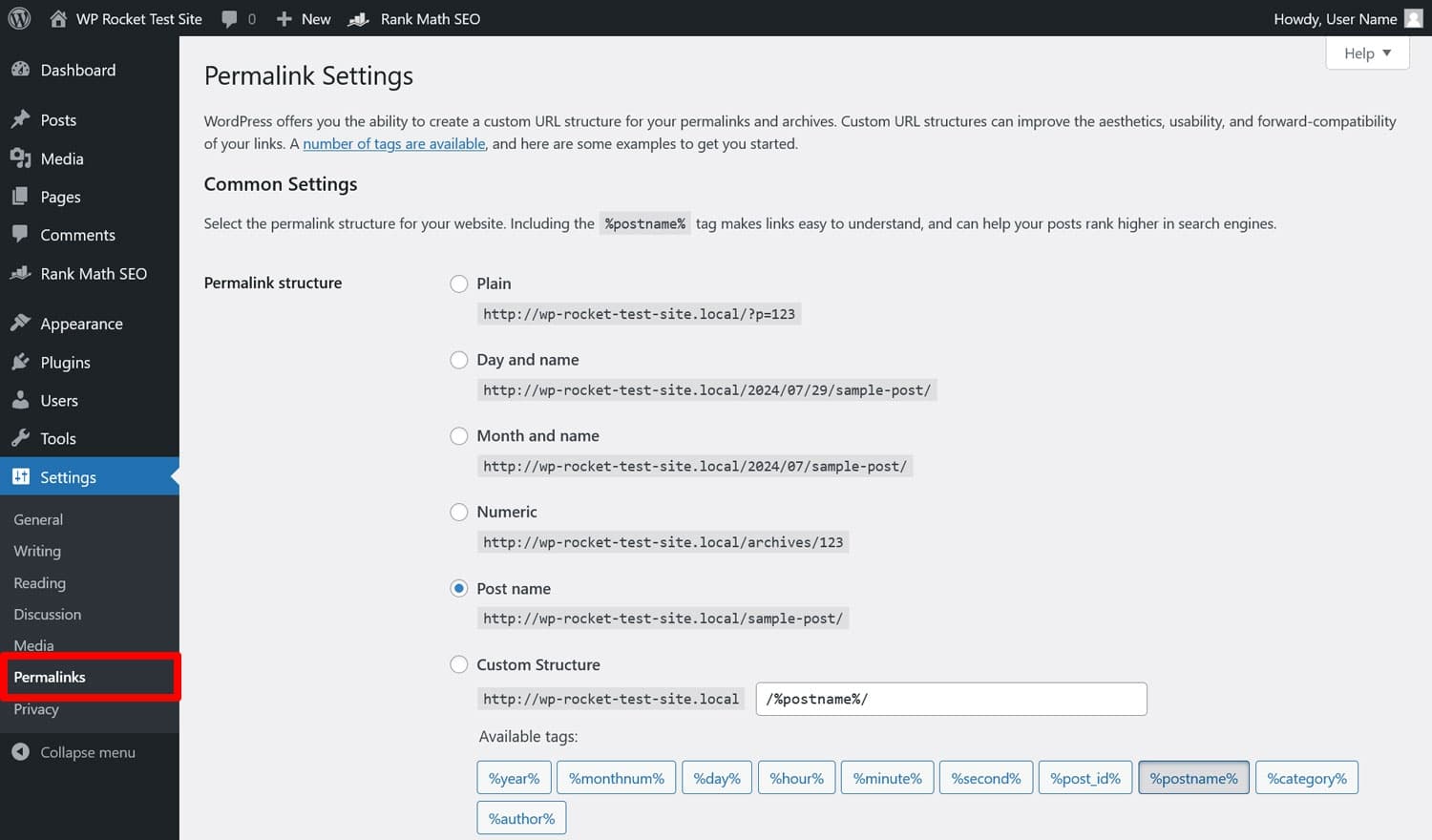 WordPress permalink settings