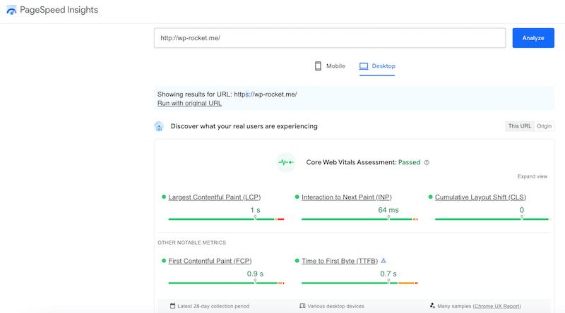 Example of KPIs from PageSpeed - Source: PageSpeed Insights
