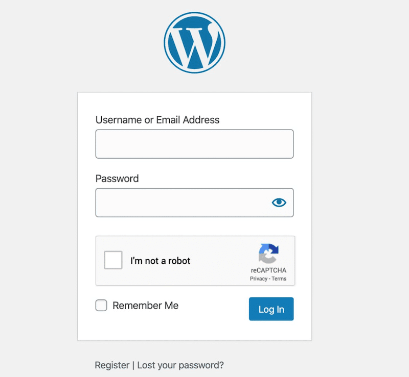 Example of reCAPTCHA on a login page - Source: My WordPress admin