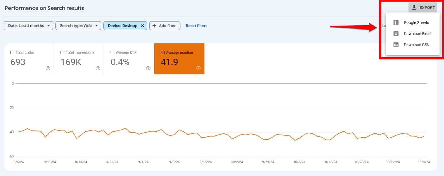 Export Google Search Console data