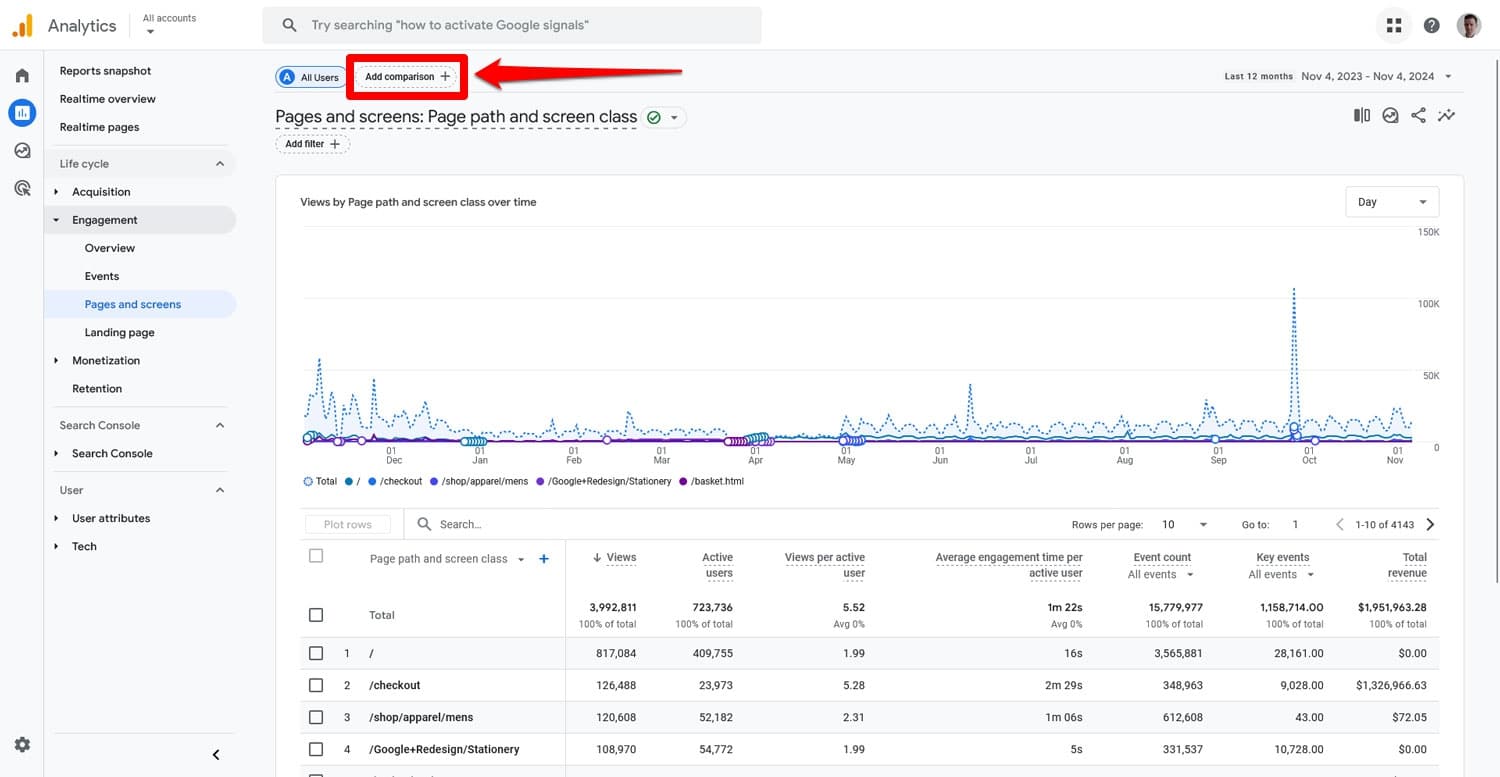 Pages and screens report