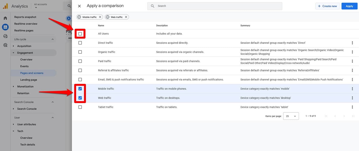 Set up desktop vs mobile traffic comparions in Google Analytics