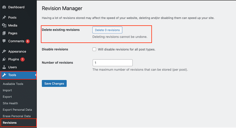 Deleting WordPress revisions with Companion Revision Manager - Source: the Companion Revision Manager plugin