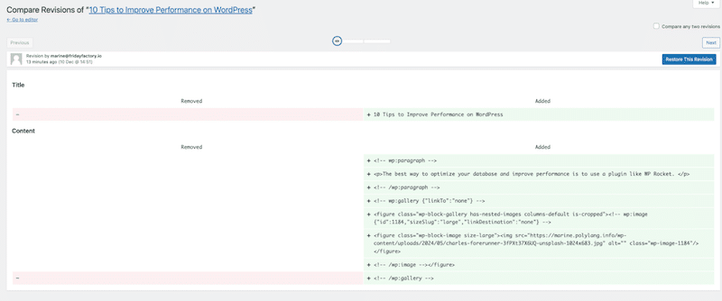 Red vs green background - Source: my WordPress revisions interface