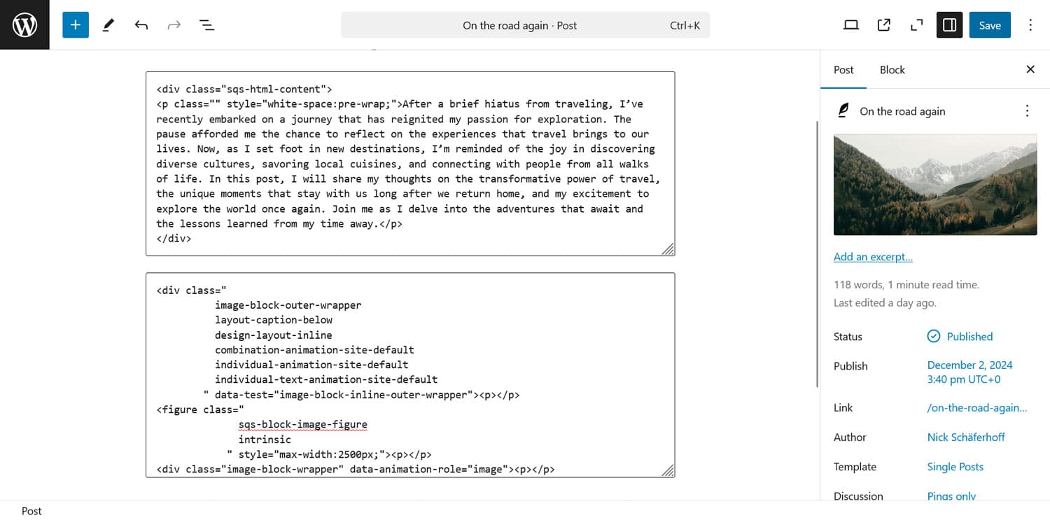 Squarespace code in WordPress editor