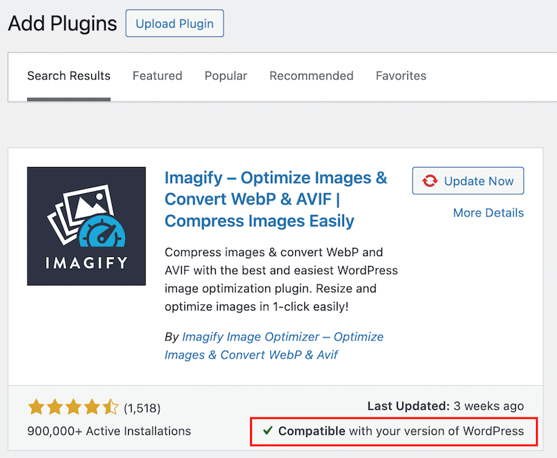 Checking if a plugin is compatible with my WordPress version - Source: My test site
