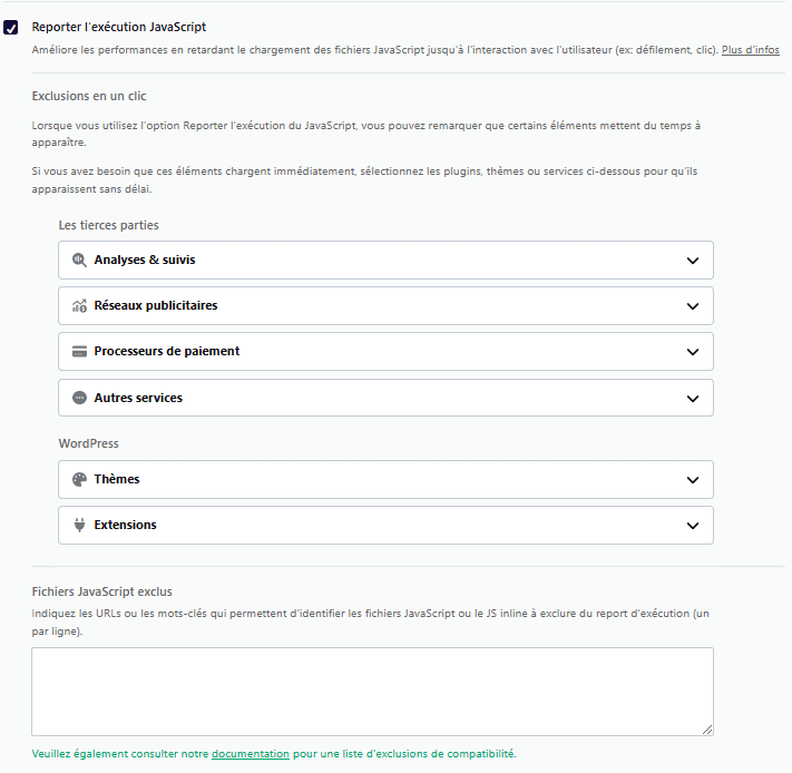 Exclusions en un clic de Reporter l’exécution JS - Nouvelle interface utilisateur
