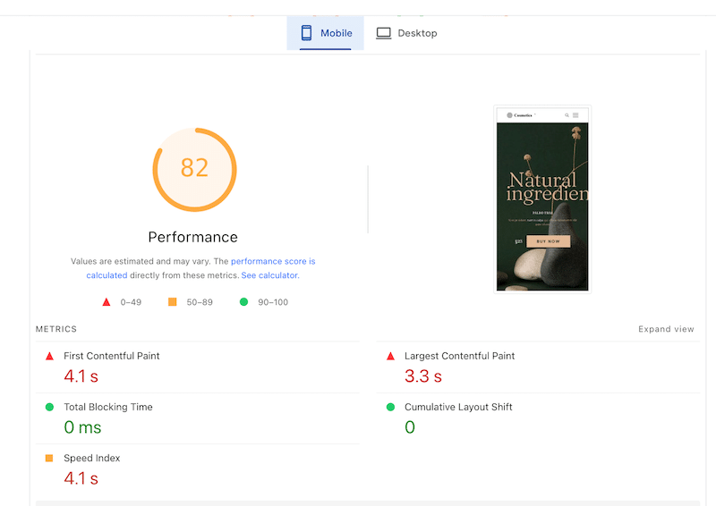Lighthouse’s score of my site built with BeTheme - Source: PageSpeed Insights