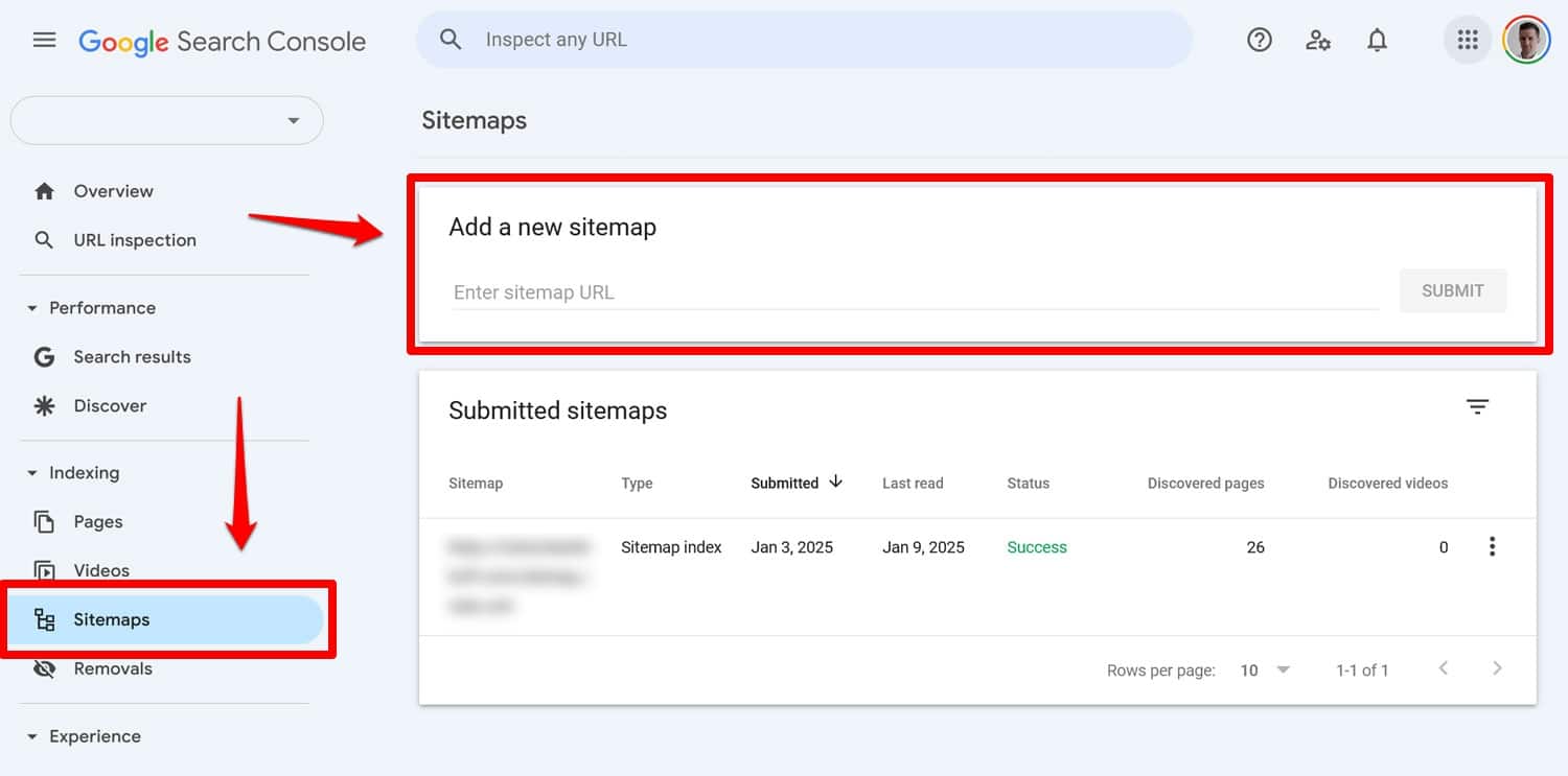 Submit sitemap in Google Search Console