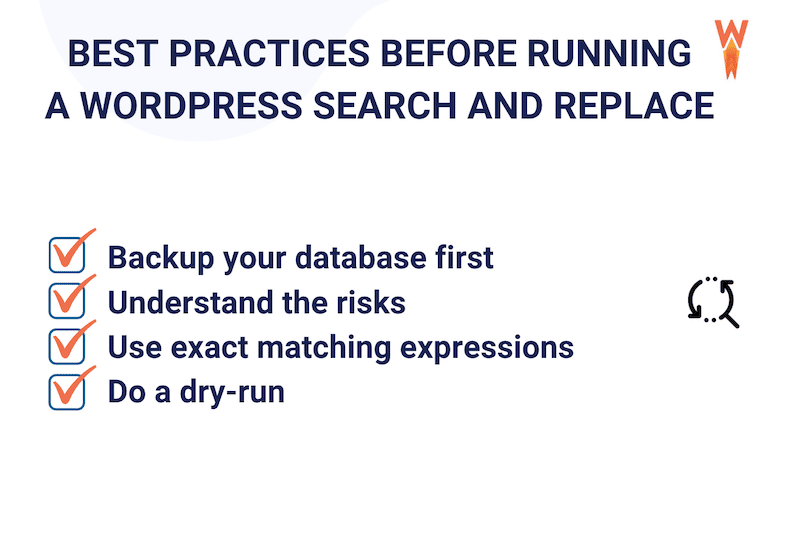 Best practices before running a WordPress search and replace - Source: WP Rocket 