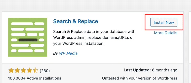 Installing the Search & Replace plugin - Source: My WordPress admin  