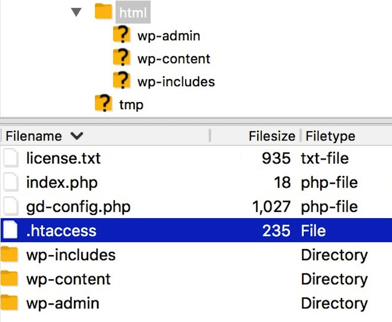 Locating the .htaccess file - Source: my FTP 