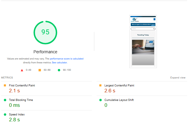 PageSpeed Insights results from mobile after WP Rocket 