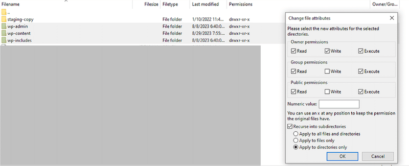 File permissions via FTP - Source: my FTP