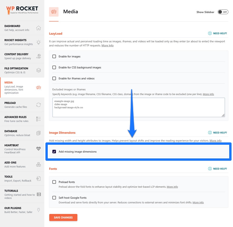 automatically add missing image dimensions in wp rocket
