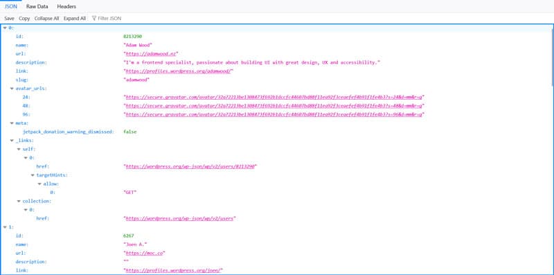 data visible in wordpress users api endpoint
