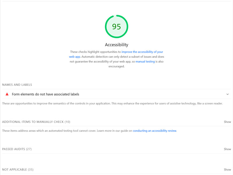 google pagespeed insights accessibility audit