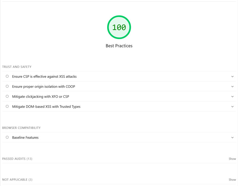 google pagespeed insights best practices audit