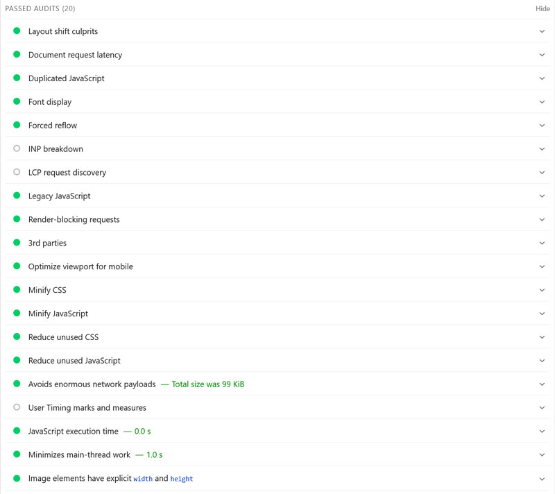 google pagespeed insights passed insights