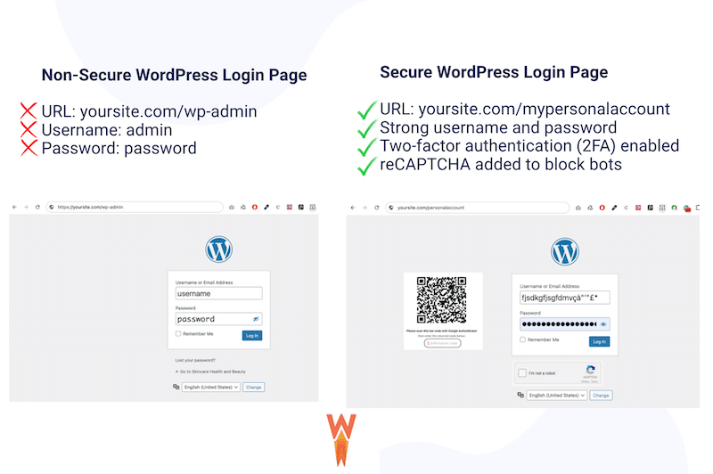 Secure vs non-secure WordPress login page - Source: WP Rocket