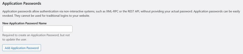 set application password in wordpress user profile