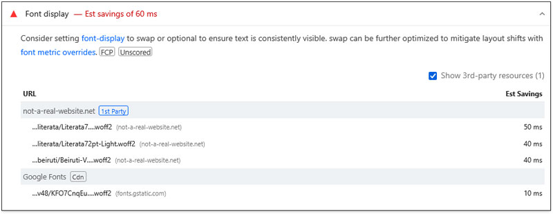 test website initial font display insight