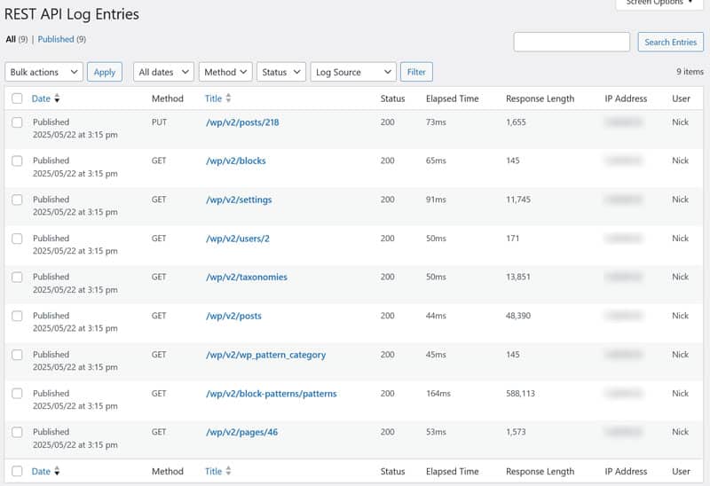 wordpress rest api request log