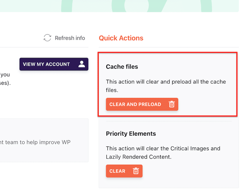 How to clear cache easily with WP Rocket - Source: WP Rocket 