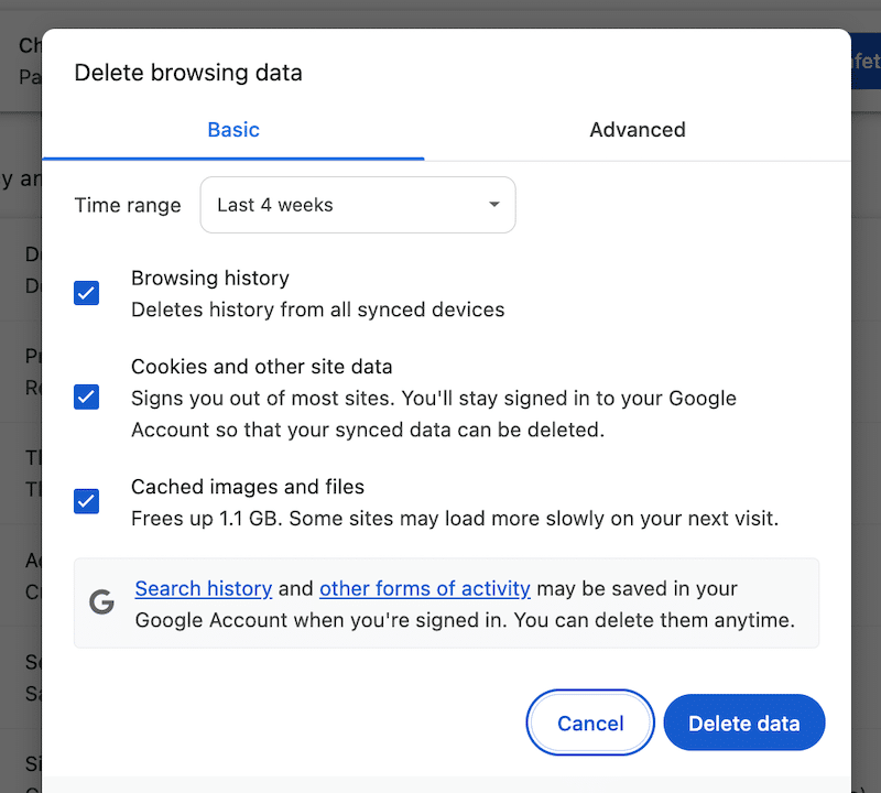 How to clear cache on Chrome – Source: Chrome 