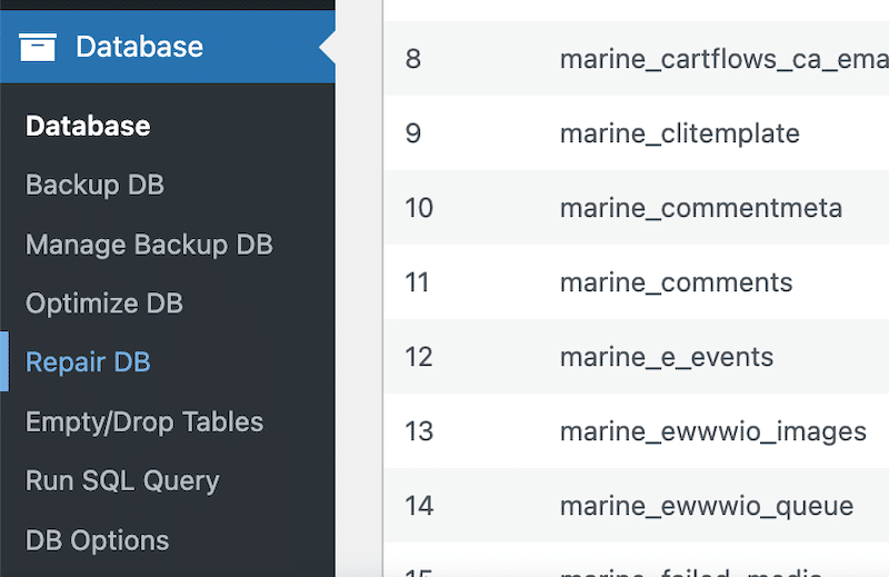 How to repair a database with a WordPress plugin - Source: WP-DBManager