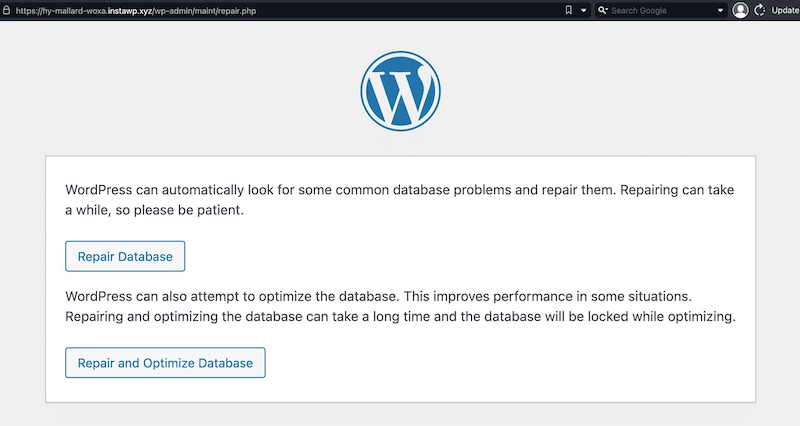 How to repair and/or optimize a database with the built-in WordPress tool - Source: phpMyAdmin