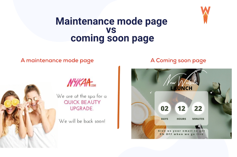 Example of a maintenance mode page vs a coming soon page - Source: WP Rocket 
