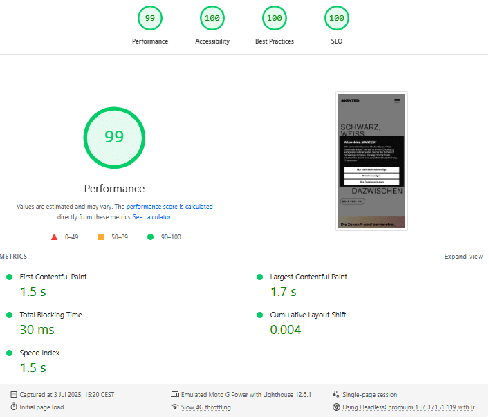 Julian’s agency website performance score from mobile - Source