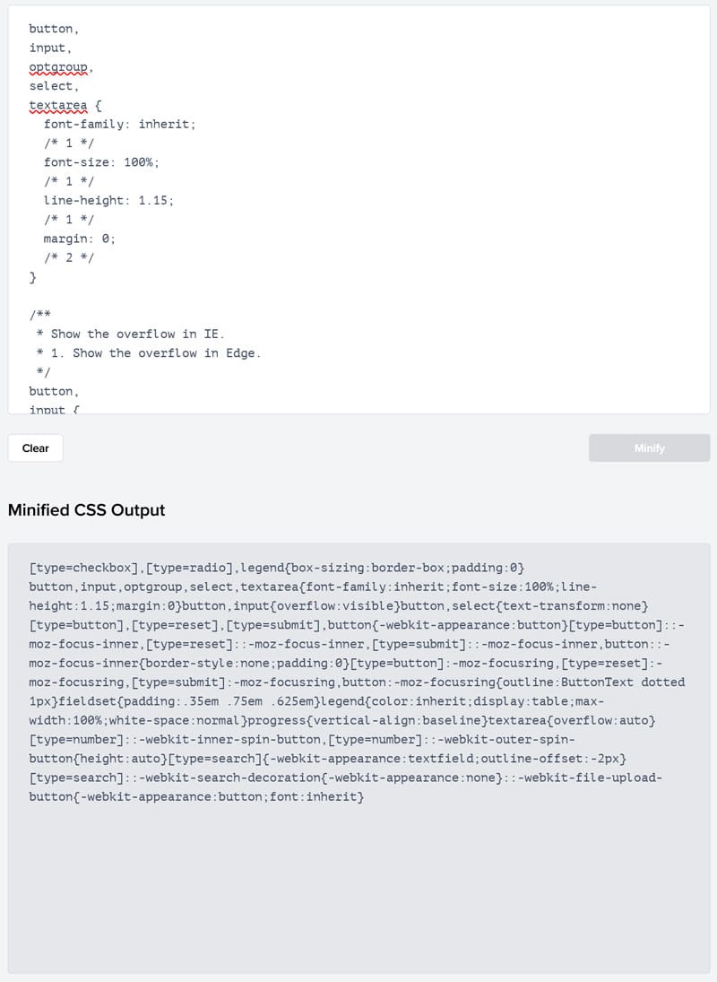 unminified vs minified css example