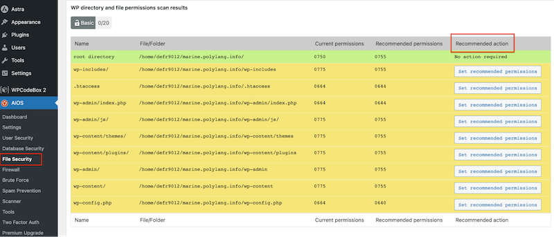 Set file permission - Source: All in One WP Security