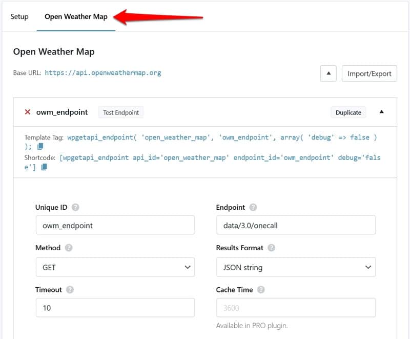 configure api endpoint