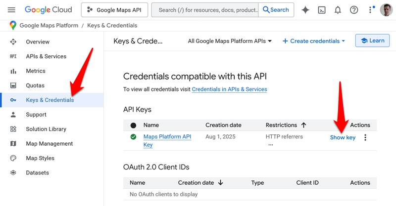 find api key in google cloud console