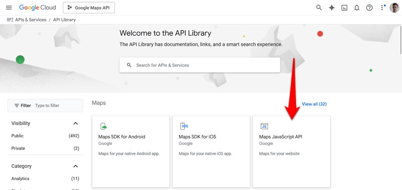 maps javascript api in google api library