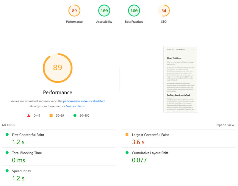 speed test results after optimization