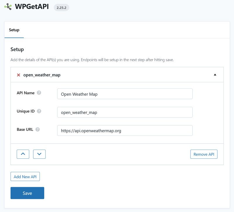 wpgetapi set up new api