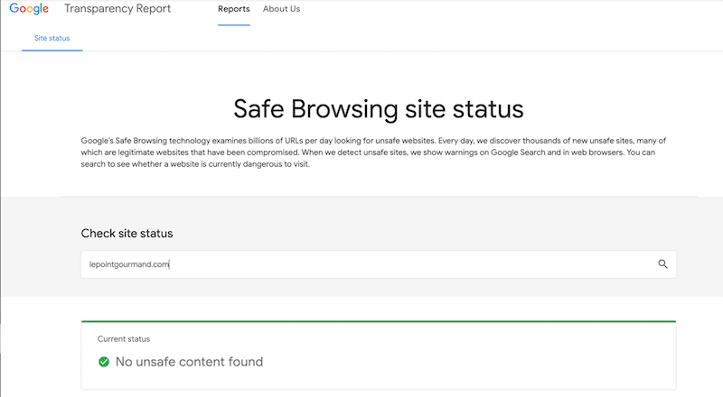 Safe Browsing status from Google - Source: Google