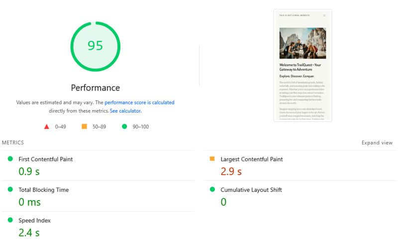 improved speed test results with wp rocket active